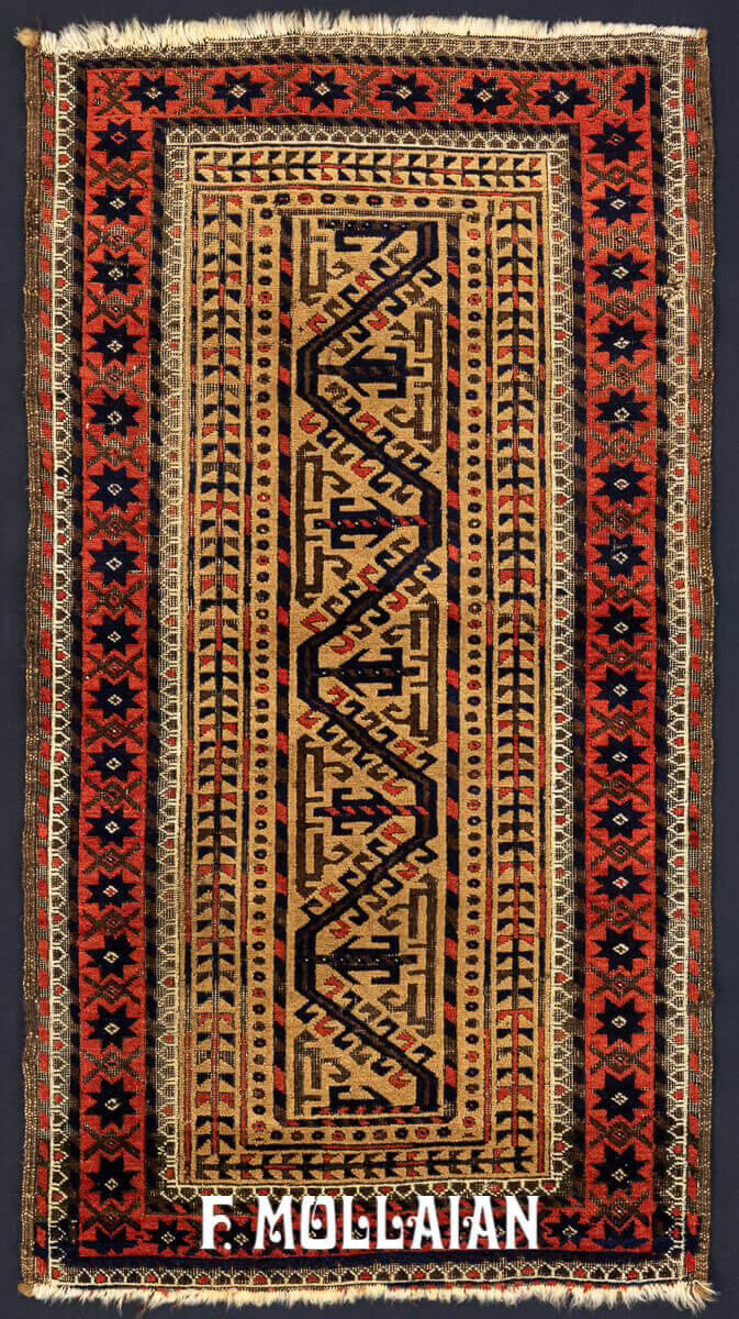 Camel-Hair Field Antique Baluch Hand-knotted Rug n°:427617